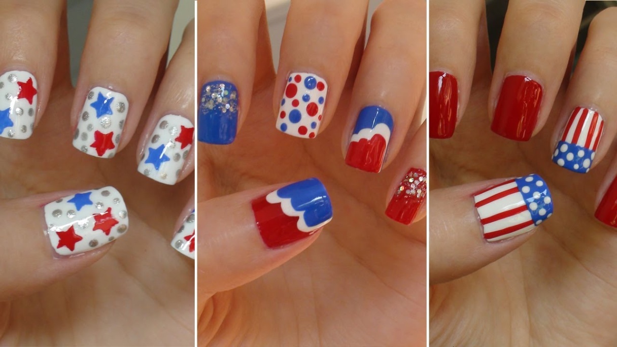 4th of july nail designs Niche Utama Home Fourth of July Nails!!! ☆ Three Easy Designs!