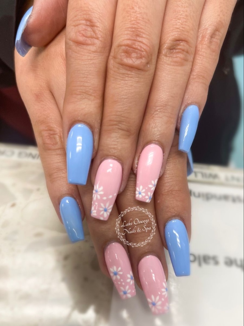 pink and blue nail designs Niche Utama Home Pink & Blue Spring Nails  Pink acrylic nails, Powder blue nails
