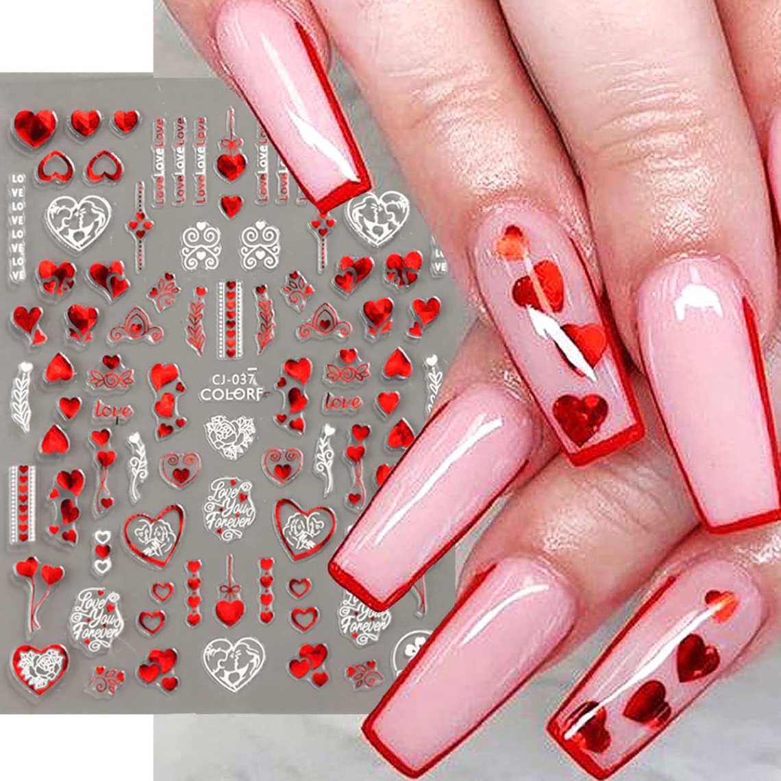 valentines nail design Niche Utama Home Valentines Day Nail Art Stickers Decal Red Heart Nail Sticker Valentines  Nail Decorations D Self-Adhesive Red White Rose Love Heart Lip Nail Design